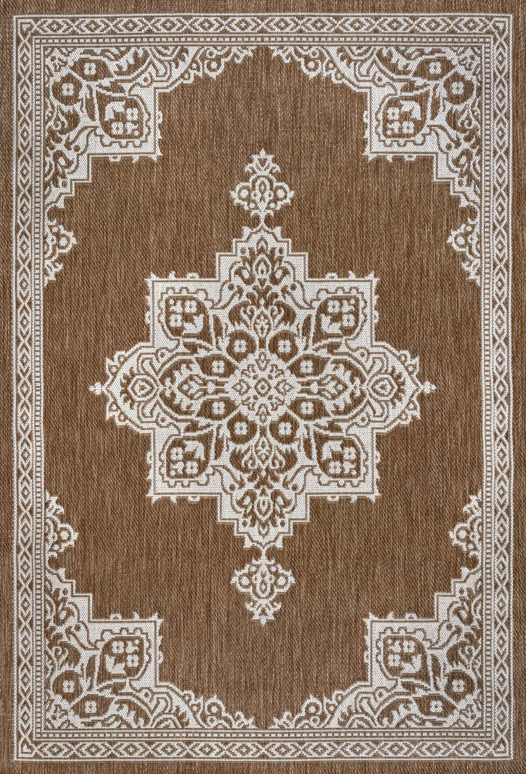 4' X 6' Terra Cotta And Cream Medallion Indoor Outdoor Area Rug Homeroots Outdoor