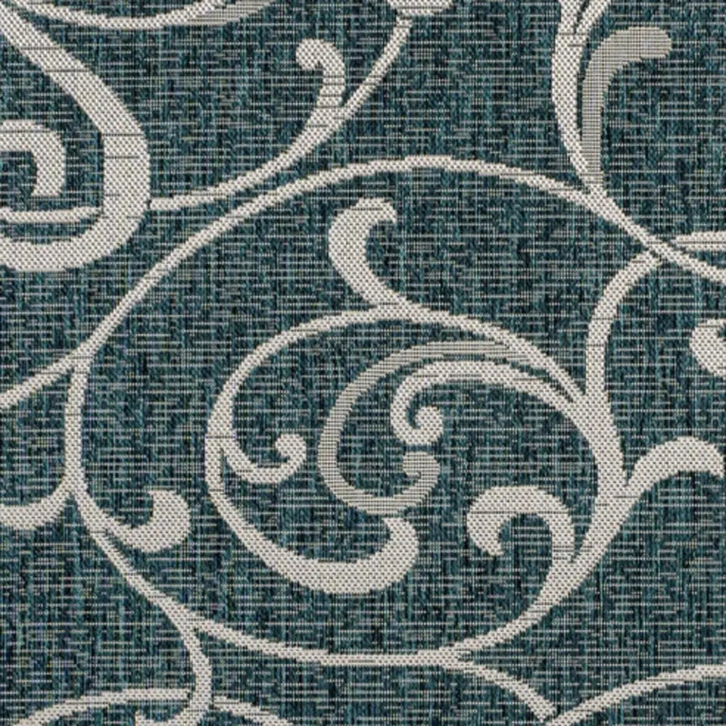 4' X 6' Turquoise And Cream Floral Indoor Outdoor Area Rug Homeroots Outdoor
