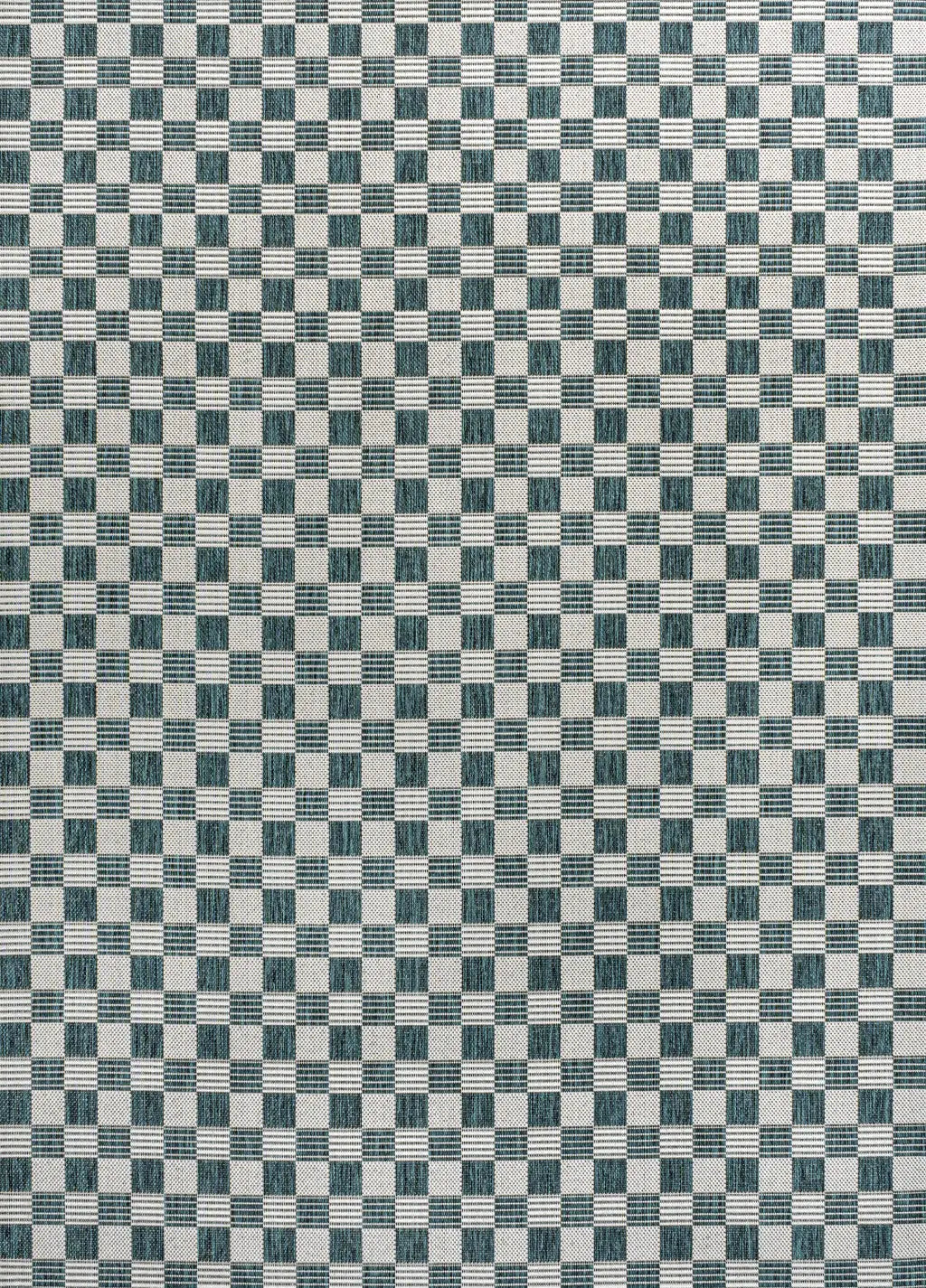 4' X 6' Turquoise And Cream Geometric Indoor Outdoor Area Rug - GreatEagleInc