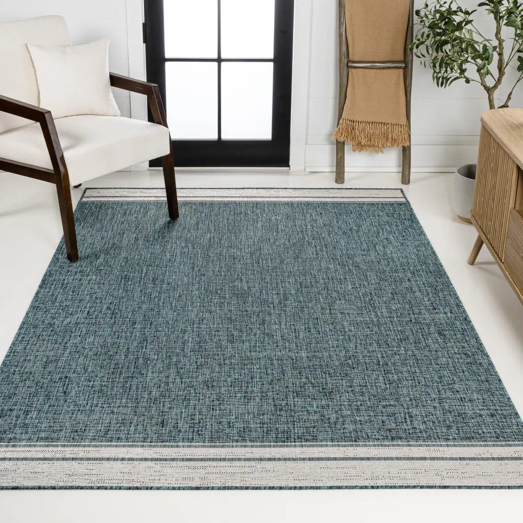 4' X 6' Turquoise And Cream Indoor Outdoor Area Rug Homeroots Outdoor