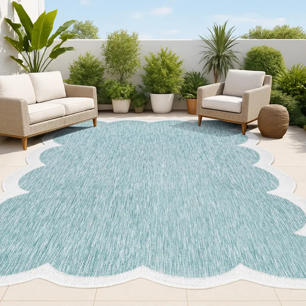 4' X 6' Turquoise And Cream Indoor Outdoor Area Rug Homeroots Outdoor