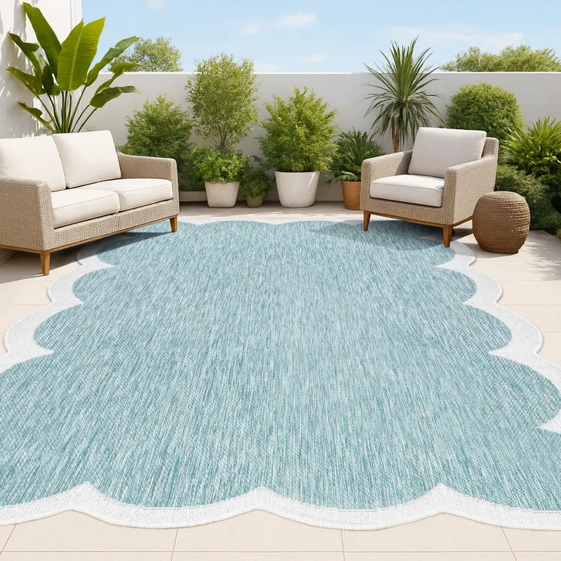 4' X 6' Turquoise And Cream Indoor Outdoor Area Rug Homeroots Outdoor