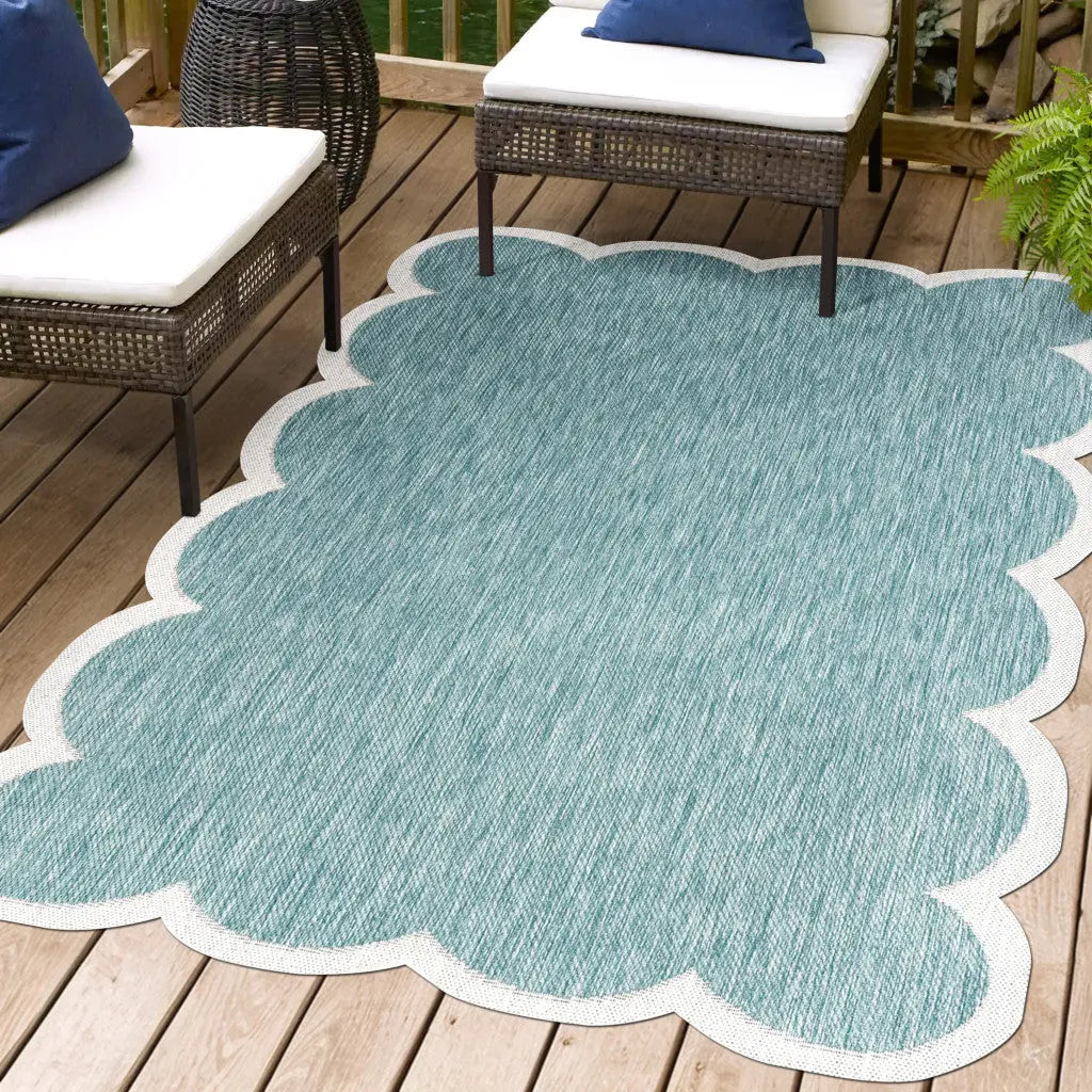 4' X 6' Turquoise And Cream Indoor Outdoor Area Rug Homeroots Outdoor