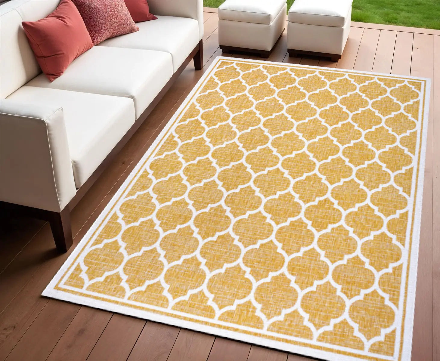 4' X 6' Yellow And Cream Geometric Indoor Outdoor Area Rug Homeroots Outdoor