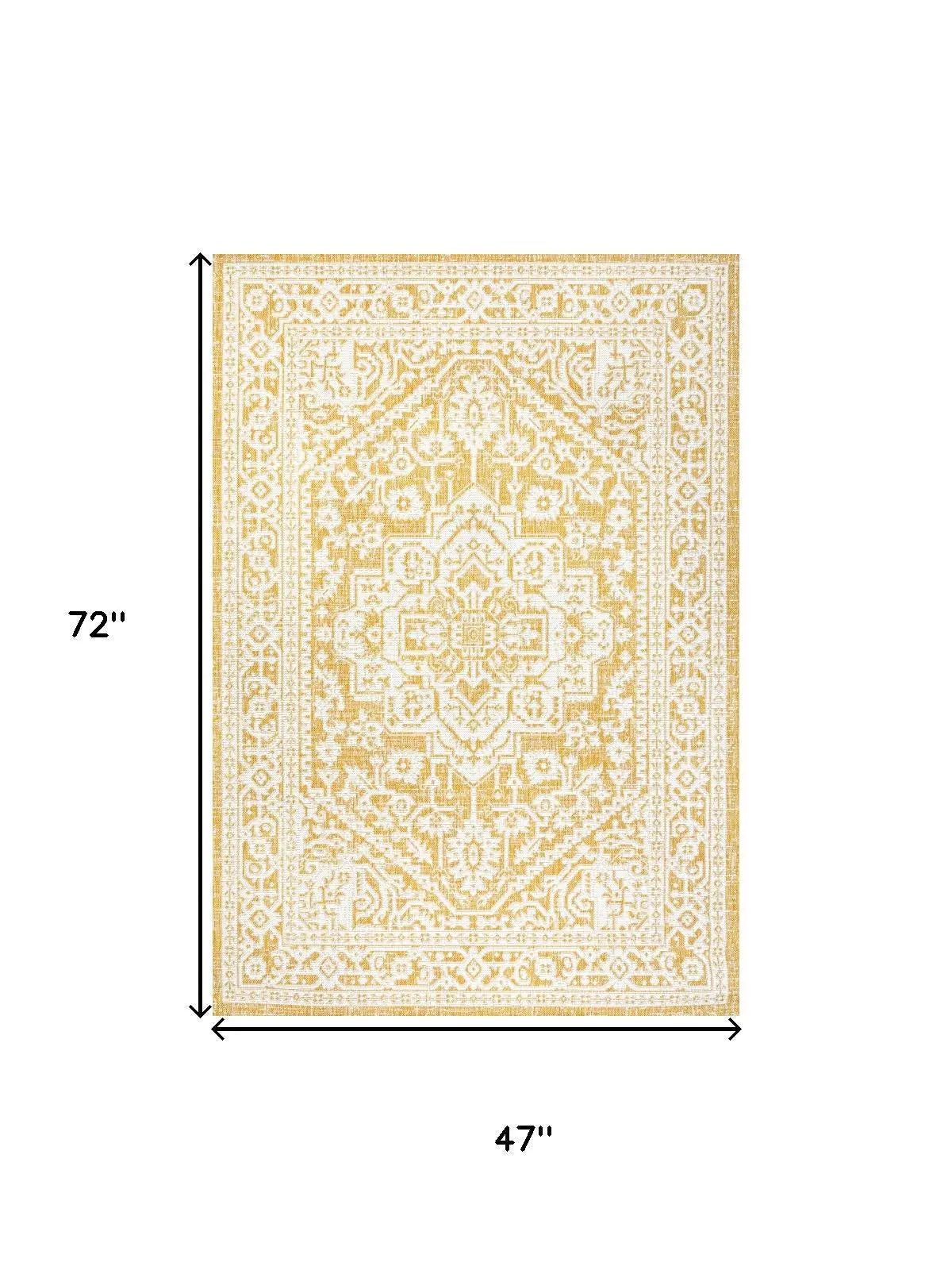 4' X 6' Yellow And Cream Medallion Indoor Outdoor Area Rug Homeroots Outdoor