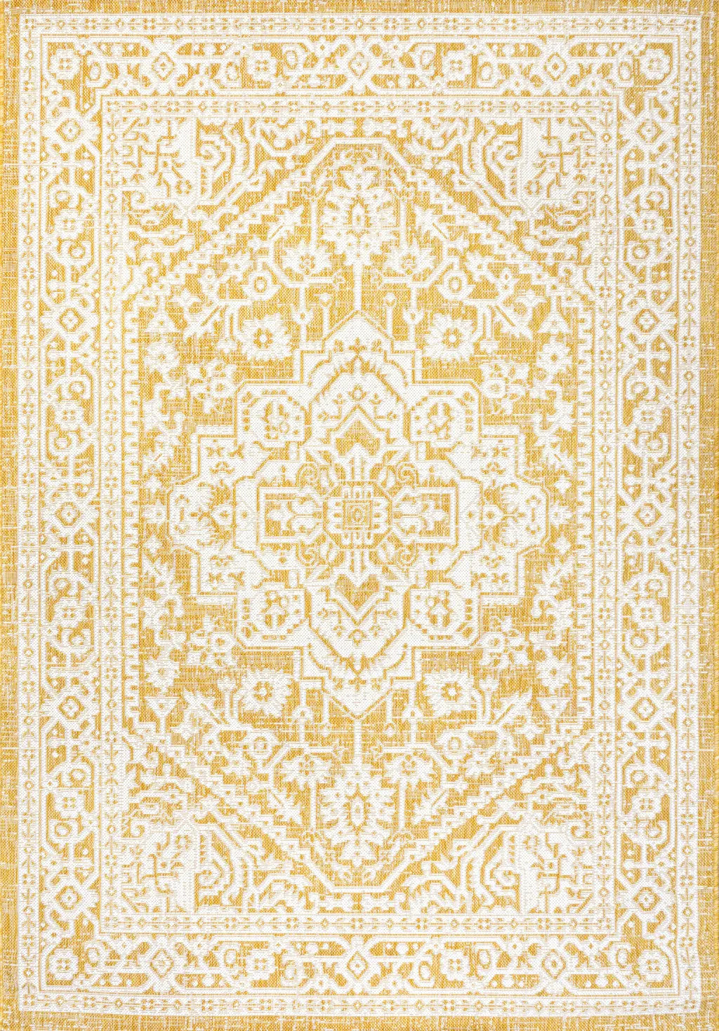 4' X 6' Yellow And Cream Medallion Indoor Outdoor Area Rug Homeroots Outdoor