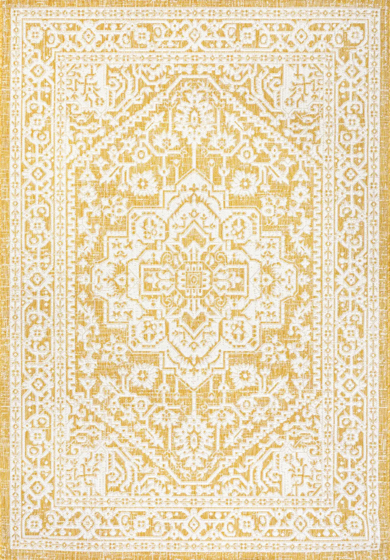 4' X 6' Yellow And Cream Medallion Indoor Outdoor Area Rug Homeroots Outdoor