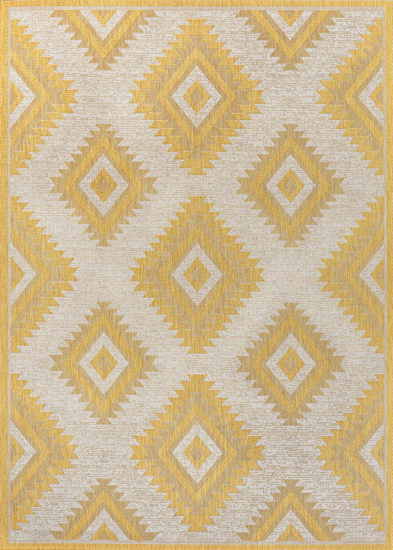 4' X 6' Yellow And Cream Moroccan Indoor Outdoor Area Rug - GreatEagleInc