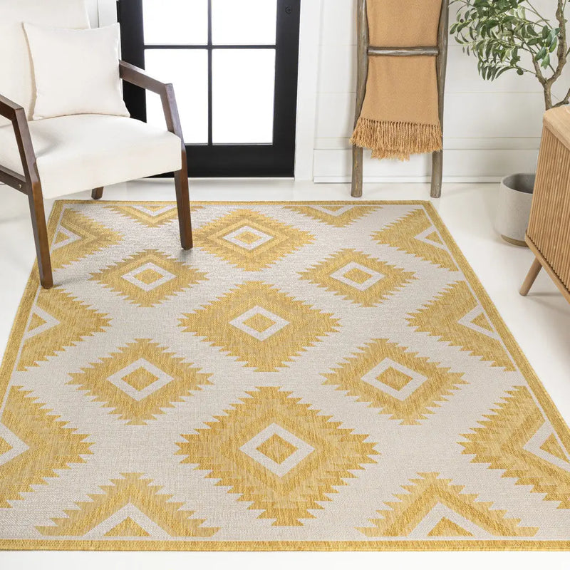 4' X 6' Yellow And Cream Moroccan Indoor Outdoor Area Rug - GreatEagleInc