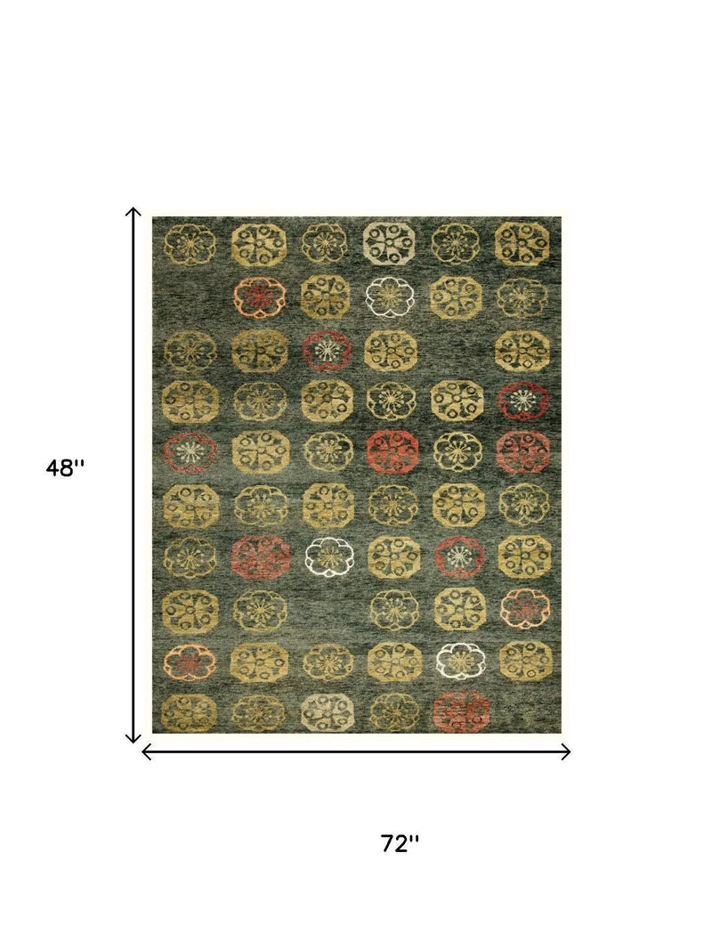 4' X 6' Yellow Green And Orange Floral Hand Knotted Area Rug Homeroots Home Decor