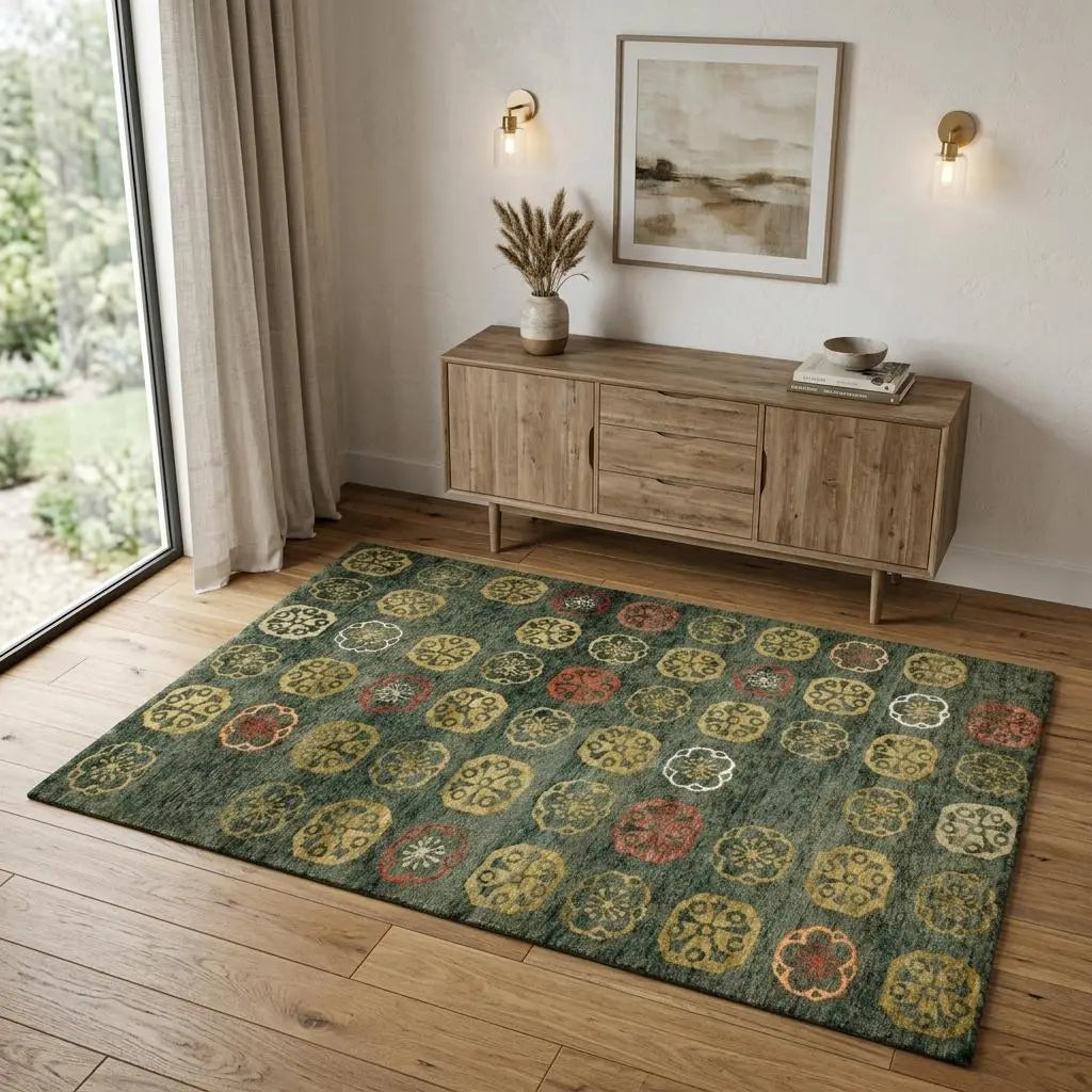4' X 6' Yellow Green And Orange Floral Hand Knotted Area Rug Homeroots Home Decor
