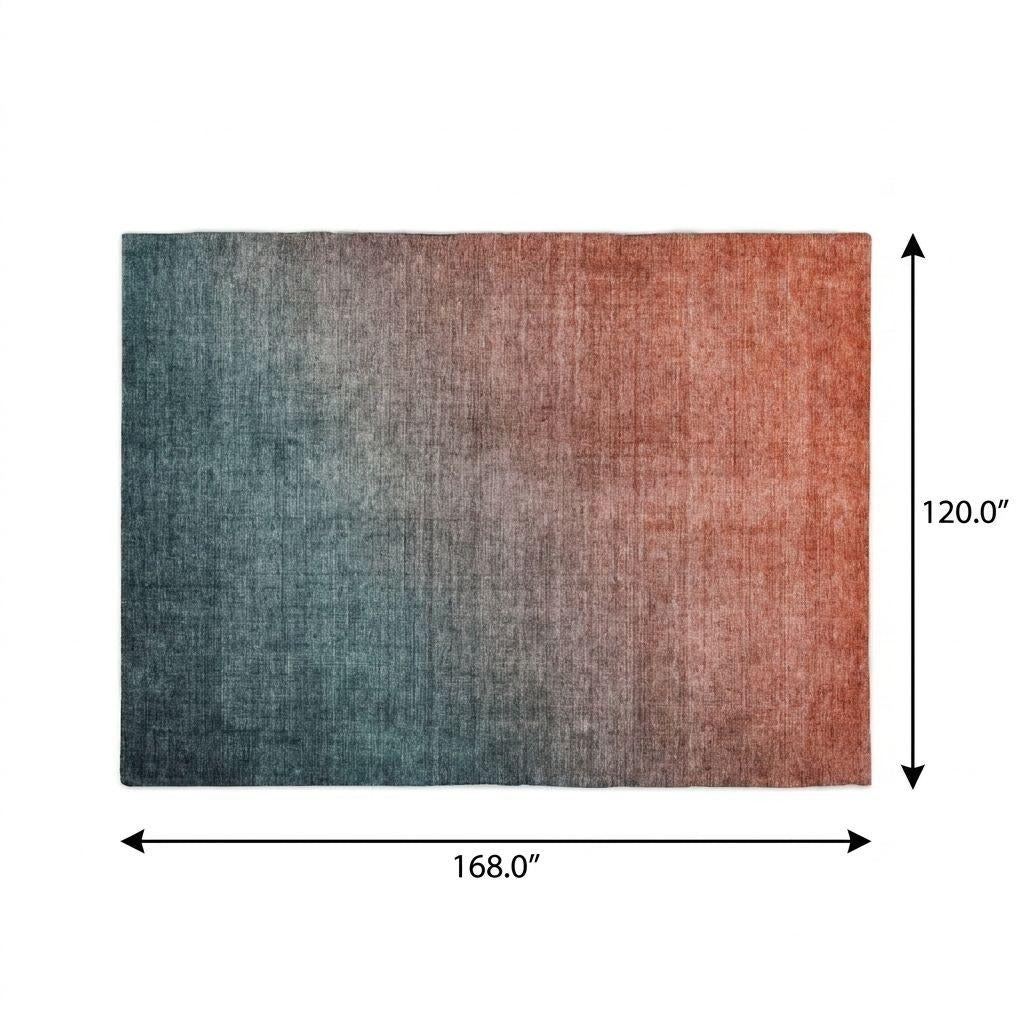 10' X 14' Teal And Gray Ombre Shag Washable Area Rug With UV Protection - Home & Garden