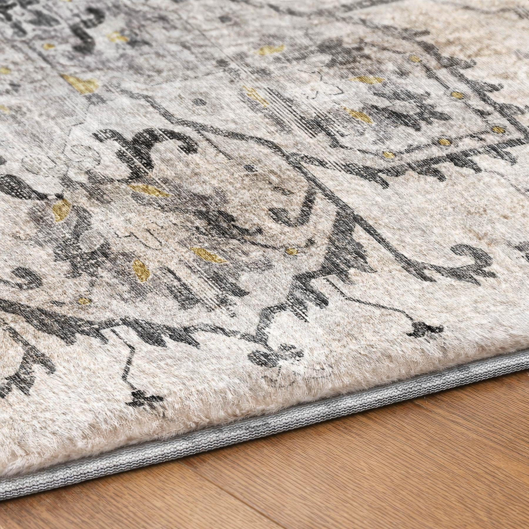 10' X 14' Gray And Charcoal Oriental Shag Washable Area Rug With UV Protection - Home & Garden
