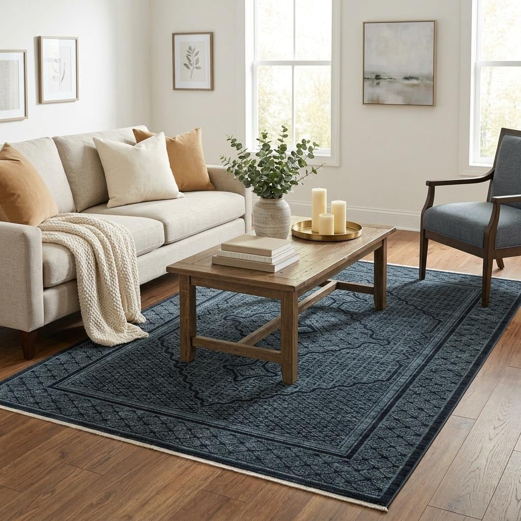 5' X 8' Blue And Teal Medallion Area Rug With Fringe - Home & Garden