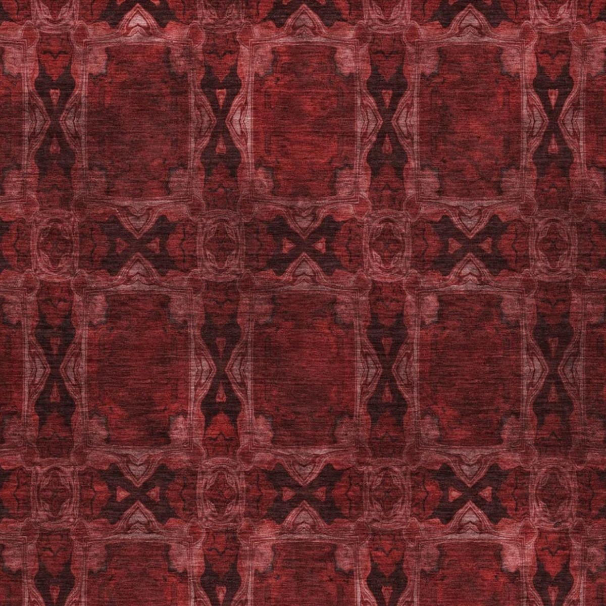 5' X 8' Burgundy And Red Geometric Shag Washable Area Rug With UV Protection - Home & Garden
