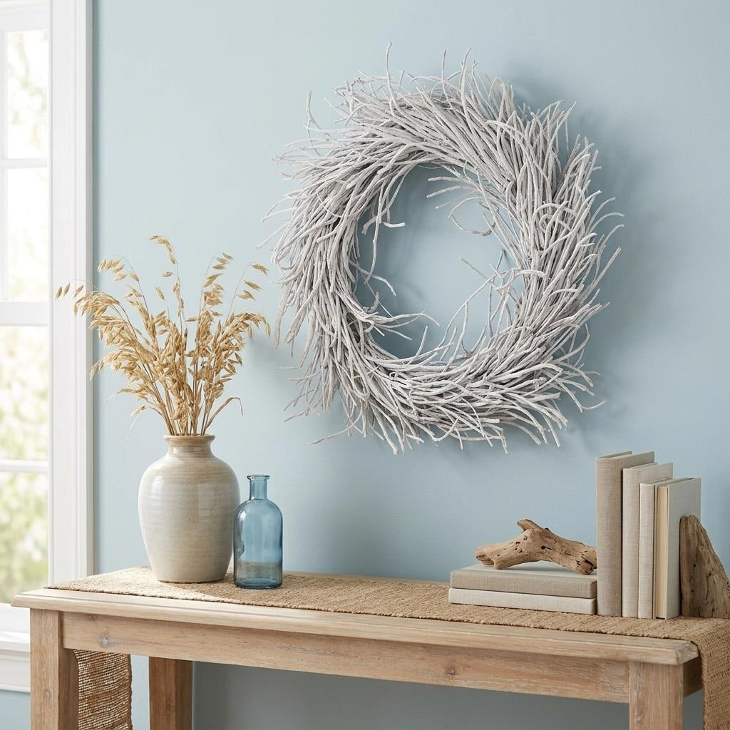 28" White Willow Dried Wreath - Home & Garden