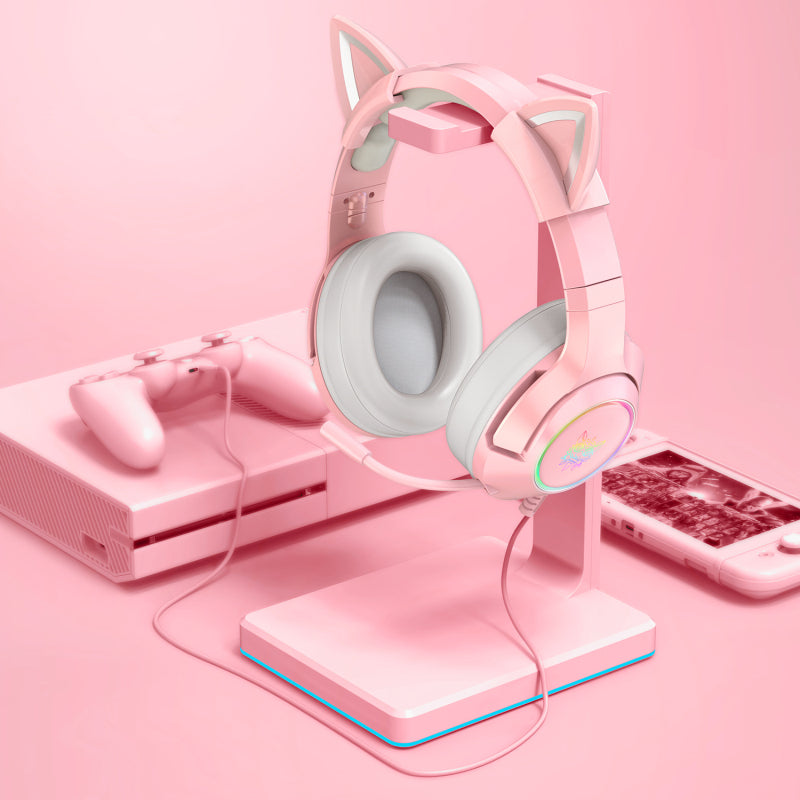 Pink Girl Headset Cat Ear Headset Cute Girl Heart Gaming Gaming Headset Comfortable Leather Earmuffs Cat Ears