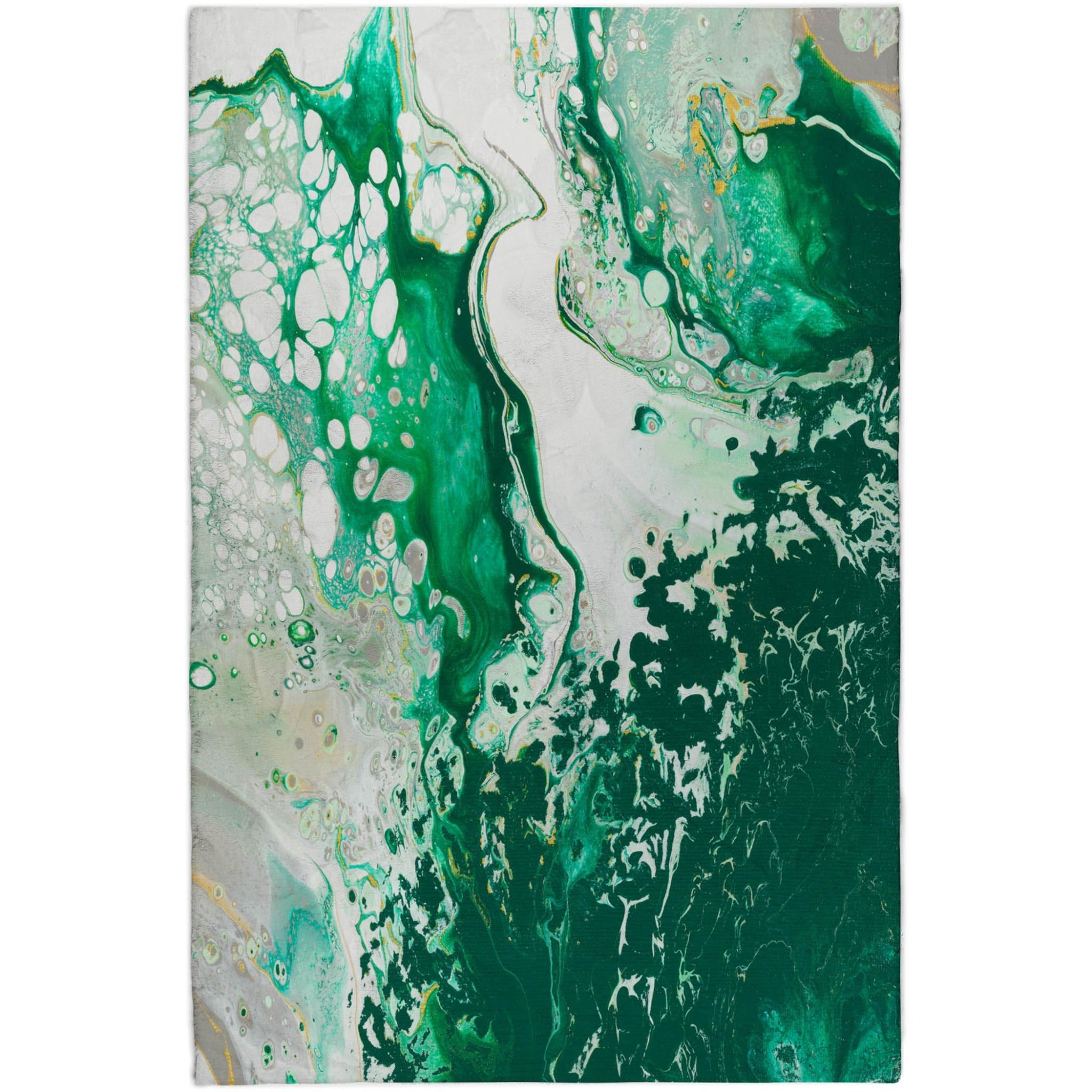 3' X 5' Green And Ivory Abstract Shag Washable Area Rug With UV Protection - Home & Garden