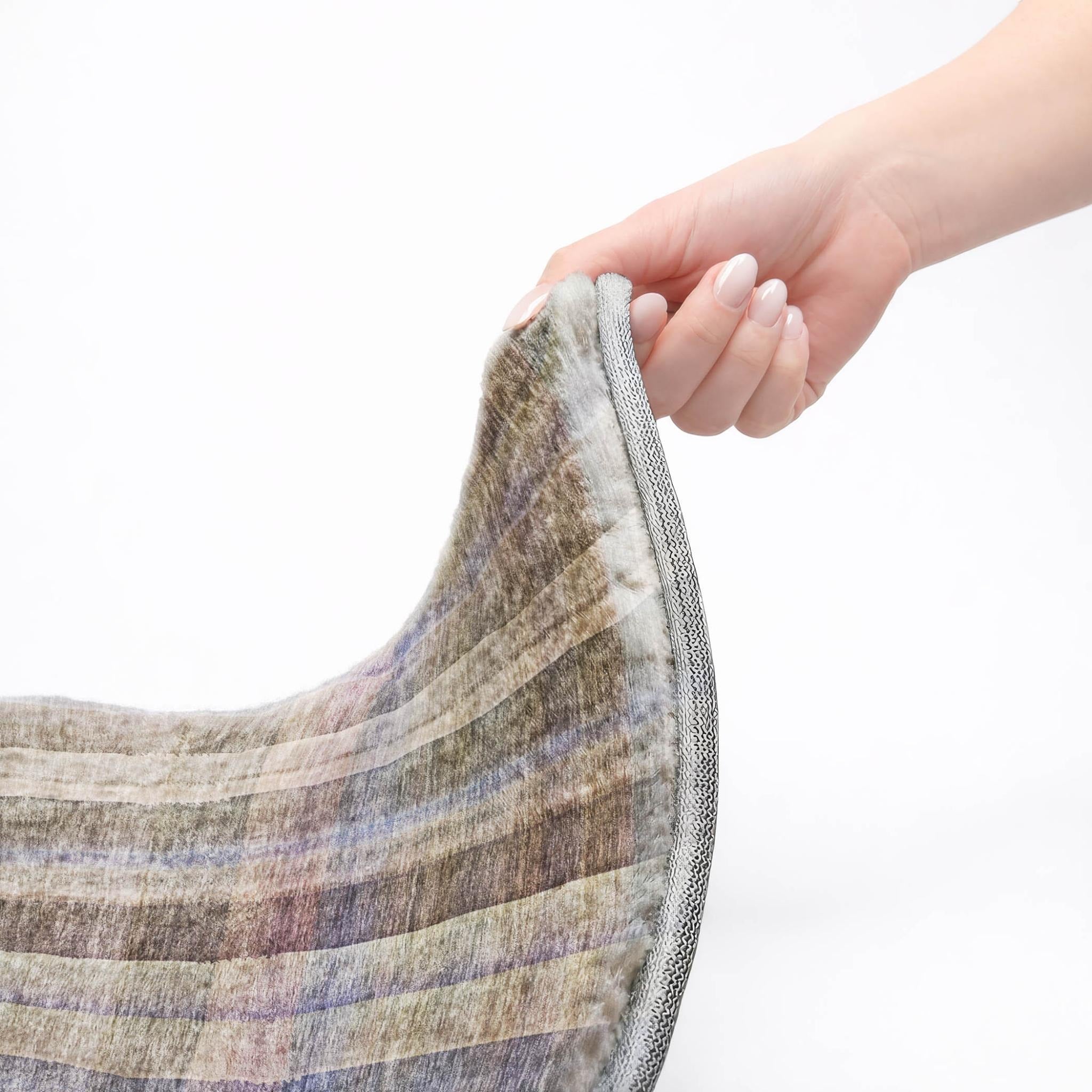 3' X 5' Pewter And Gray Plaid Shag Washable Area Rug With UV Protection - Home & Garden