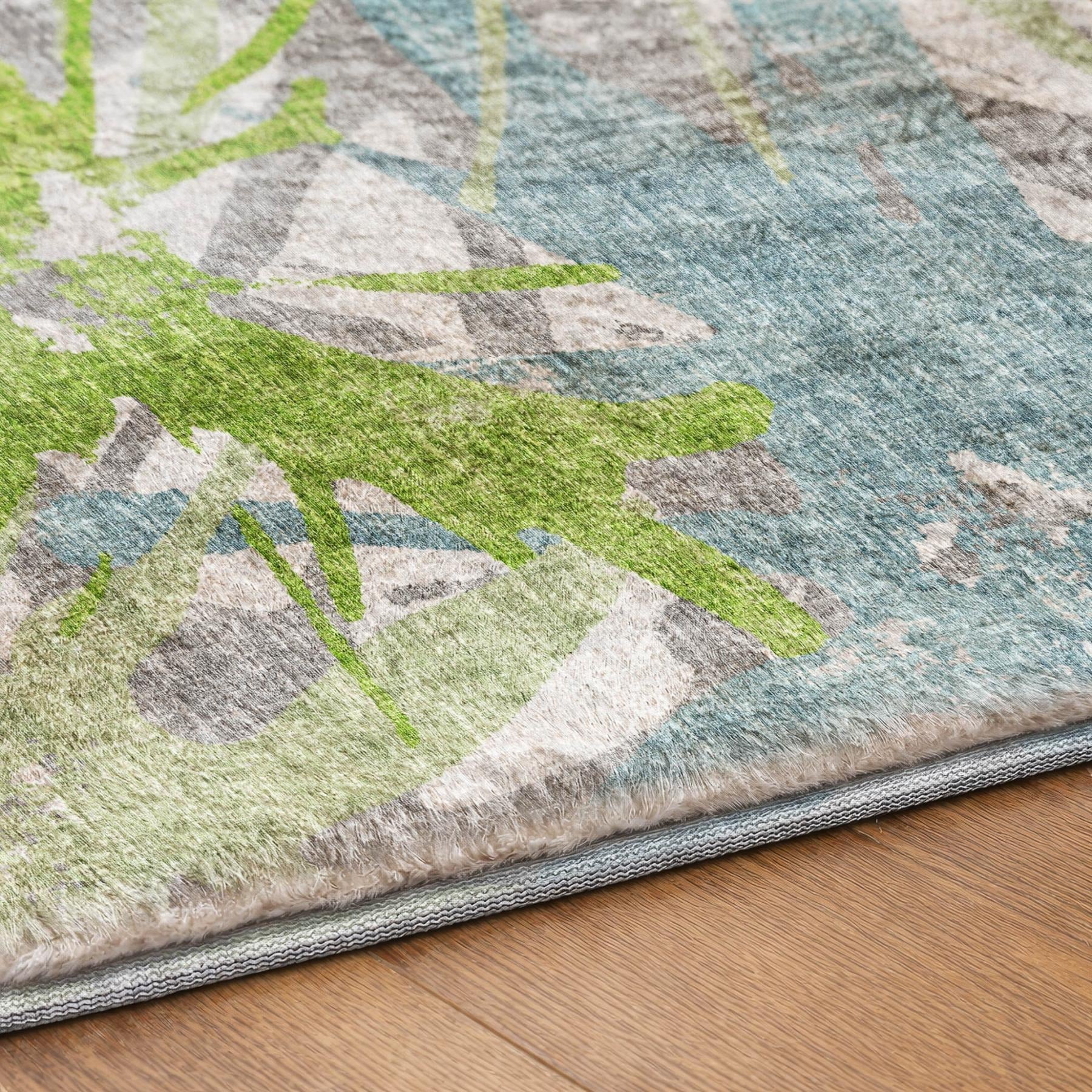 10' X 14' Green And Teal Abstract Shag Washable Area Rug With UV Protection - Home & Garden