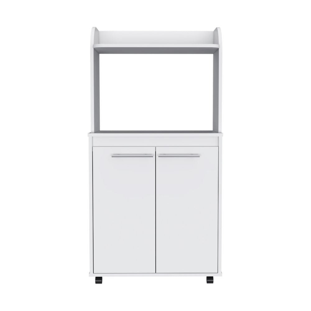 25" White Wood Rolling Kitchen Cart With Storage - Kitchen & Dining