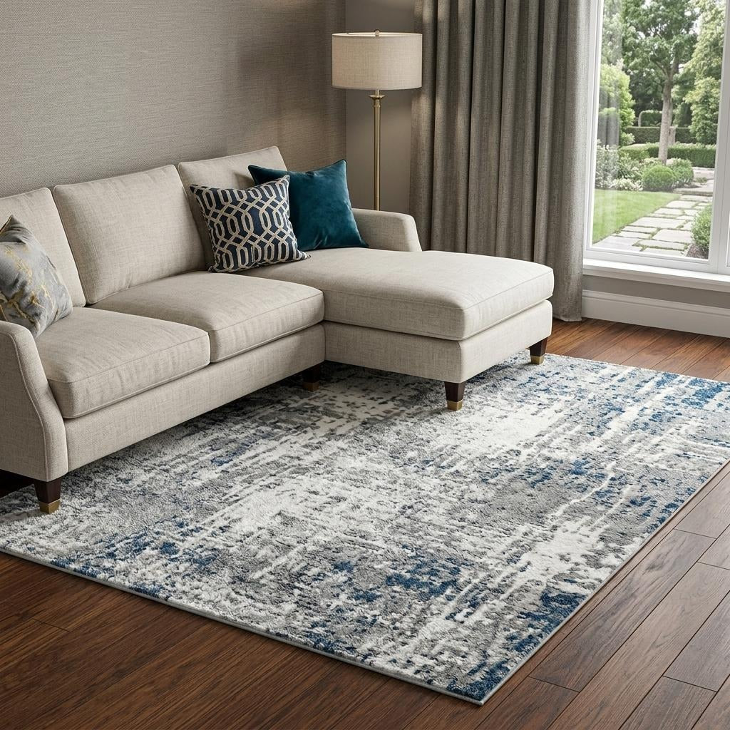 10' X 14' Blue And Teal Abstract Shag Washable Area Rug With UV Protection - Home & Garden