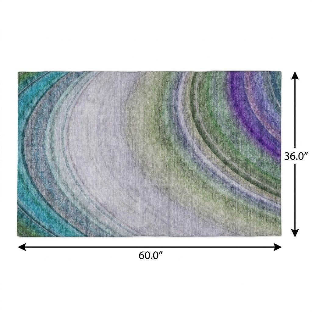 3' X 5' Teal And Green Abstract Shag Washable Area Rug With UV Protection - Home & Garden