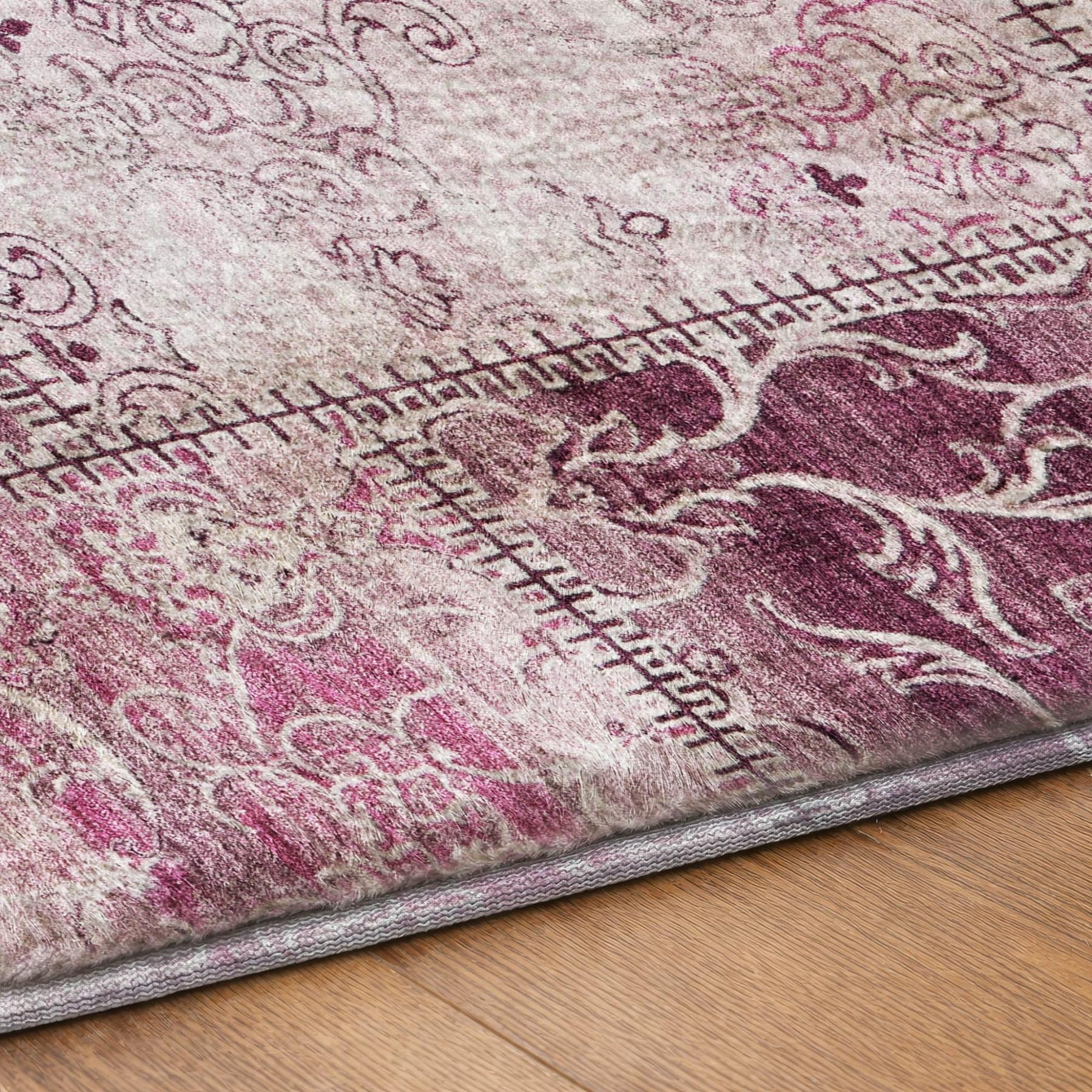 10' X 14' Burgundy And Eggplant Floral Shag Washable Area Rug With UV Protection - Home & Garden