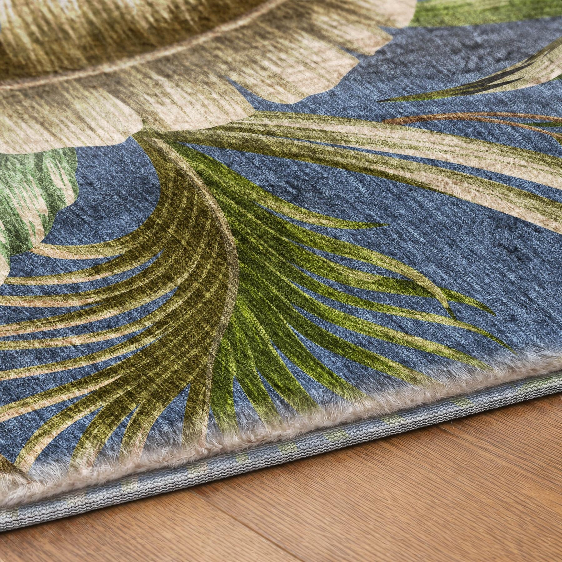 5' X 8' Blue And Chocolate Floral Shag Washable Area Rug With UV Protection - Home & Garden