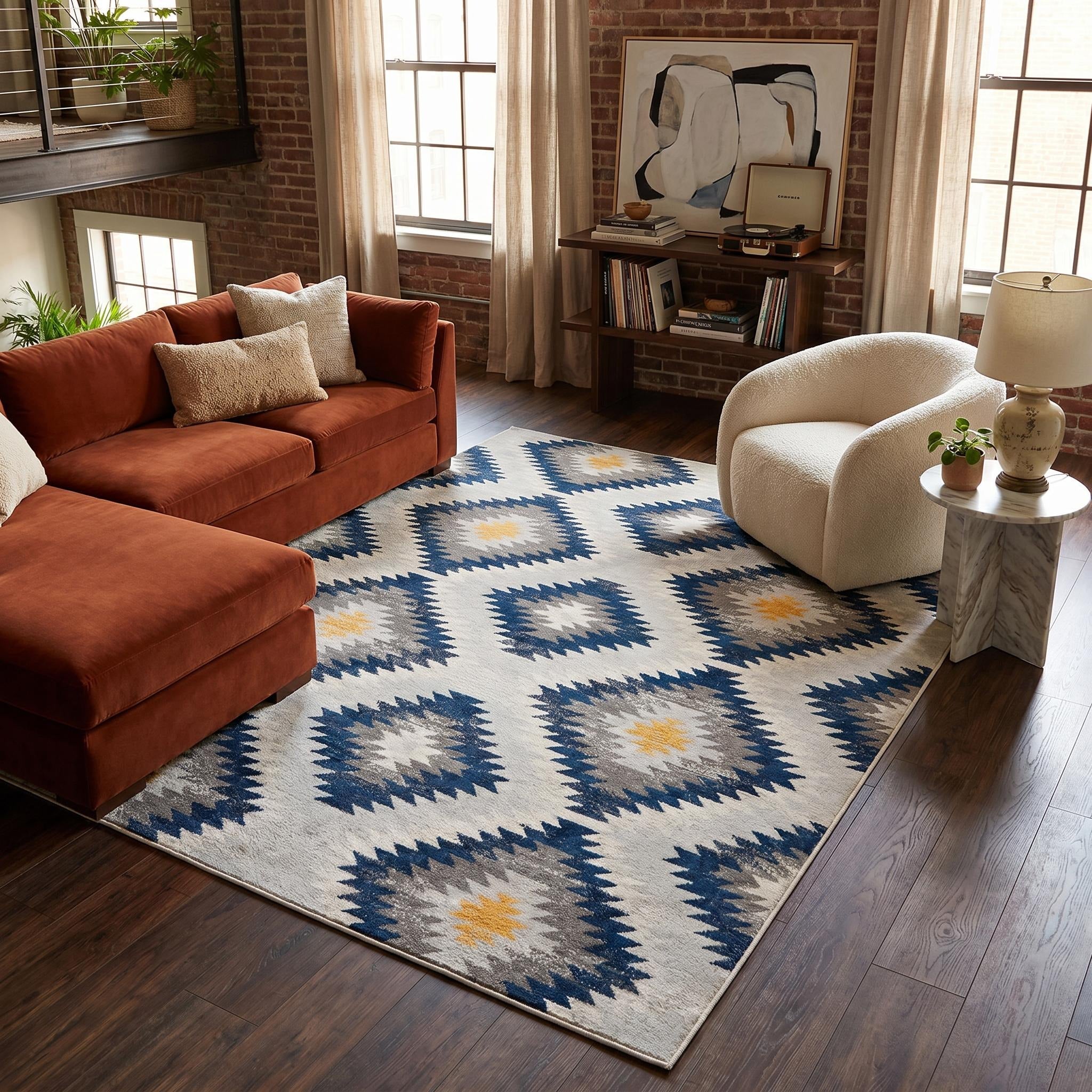 6' X 9' Blue Ikat Kilim Area Rug - Home & Garden