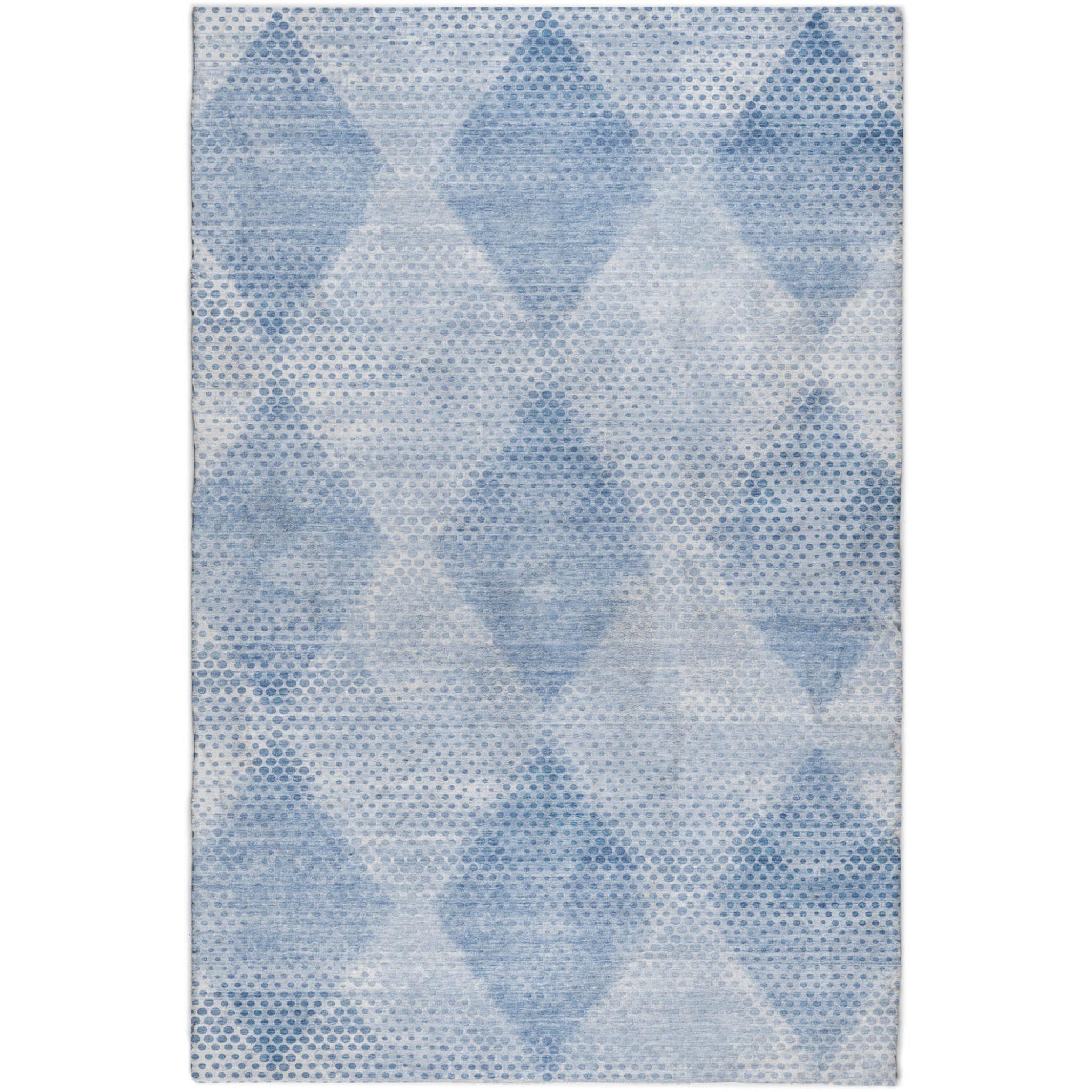 5' X 8' Blue And Denim Blue Geometric Shag Washable Area Rug With UV Protection - Home & Garden