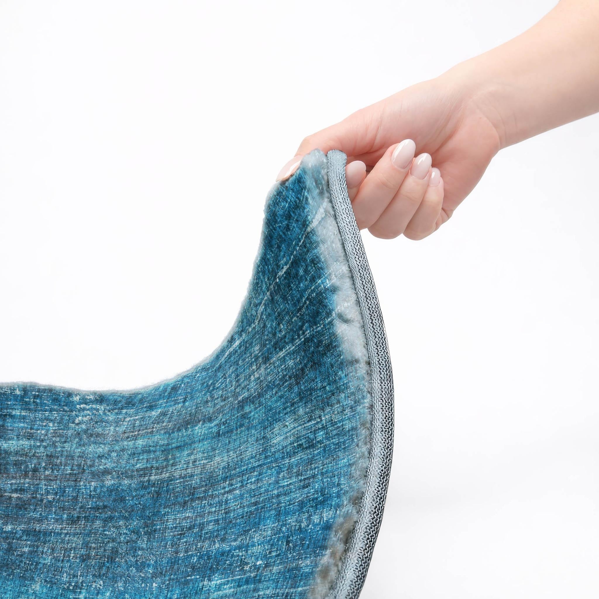5' X 8' Blue And Gray Striped Shag Washable Area Rug With UV Protection - Home & Garden