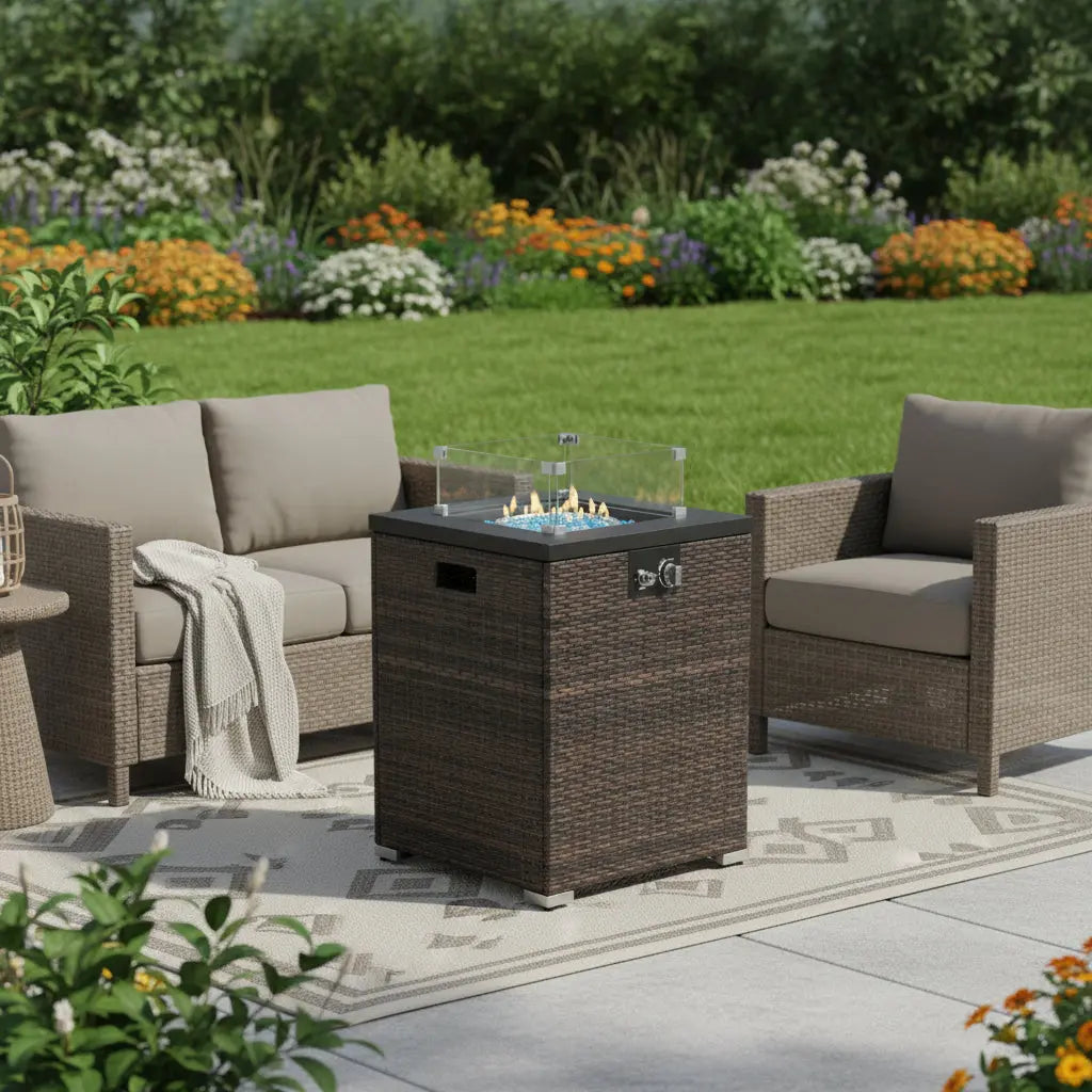 50000 BTU 22" Brown Wicker Propane Rectangular Fire Pit Homeroots Outdoor