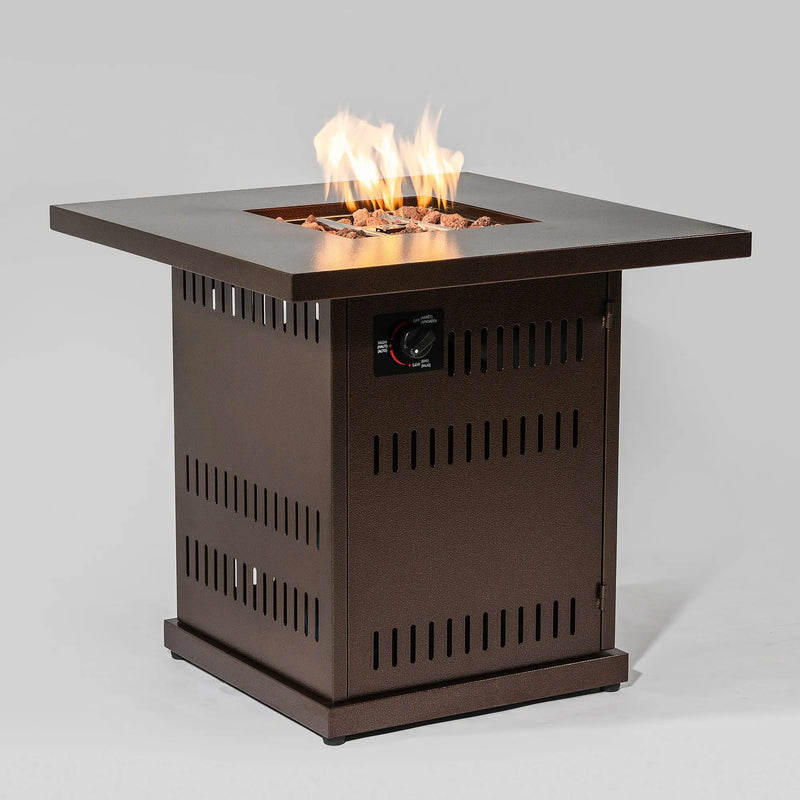 50000 BTU 27" Brown Steel Propane Square Fire Pit Table With Cover - GreatEagleInc