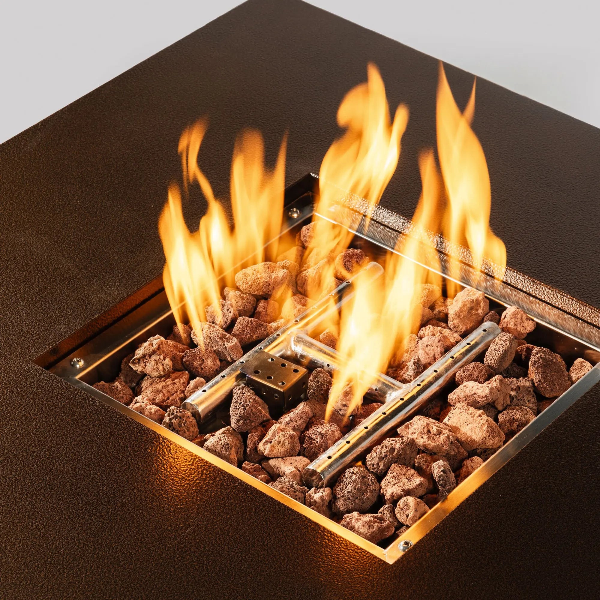50000 BTU 27" Brown Steel Propane Square Fire Pit Table With Cover - GreatEagleInc