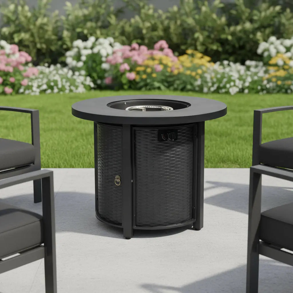 50000 BTU 30" Black Steel Propane Round Fire Pit Homeroots Outdoor