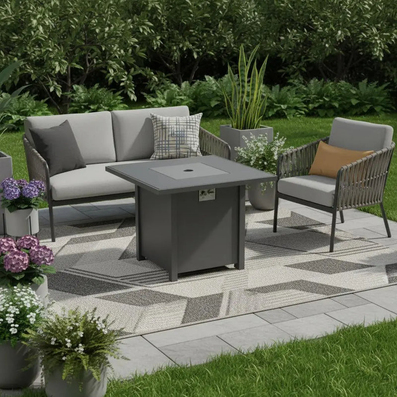 50000 BTU 30" Black Steel Propane Square Fire Pit With Cover Homeroots Outdoor