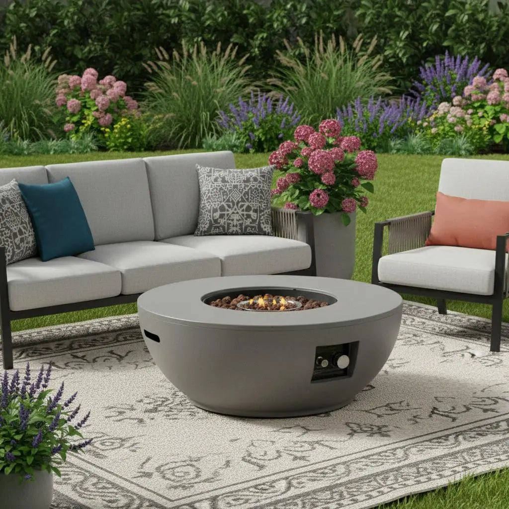 50000 BTU 36" Gray Steel Propane Round Fire Pit With Cover Homeroots Outdoor
