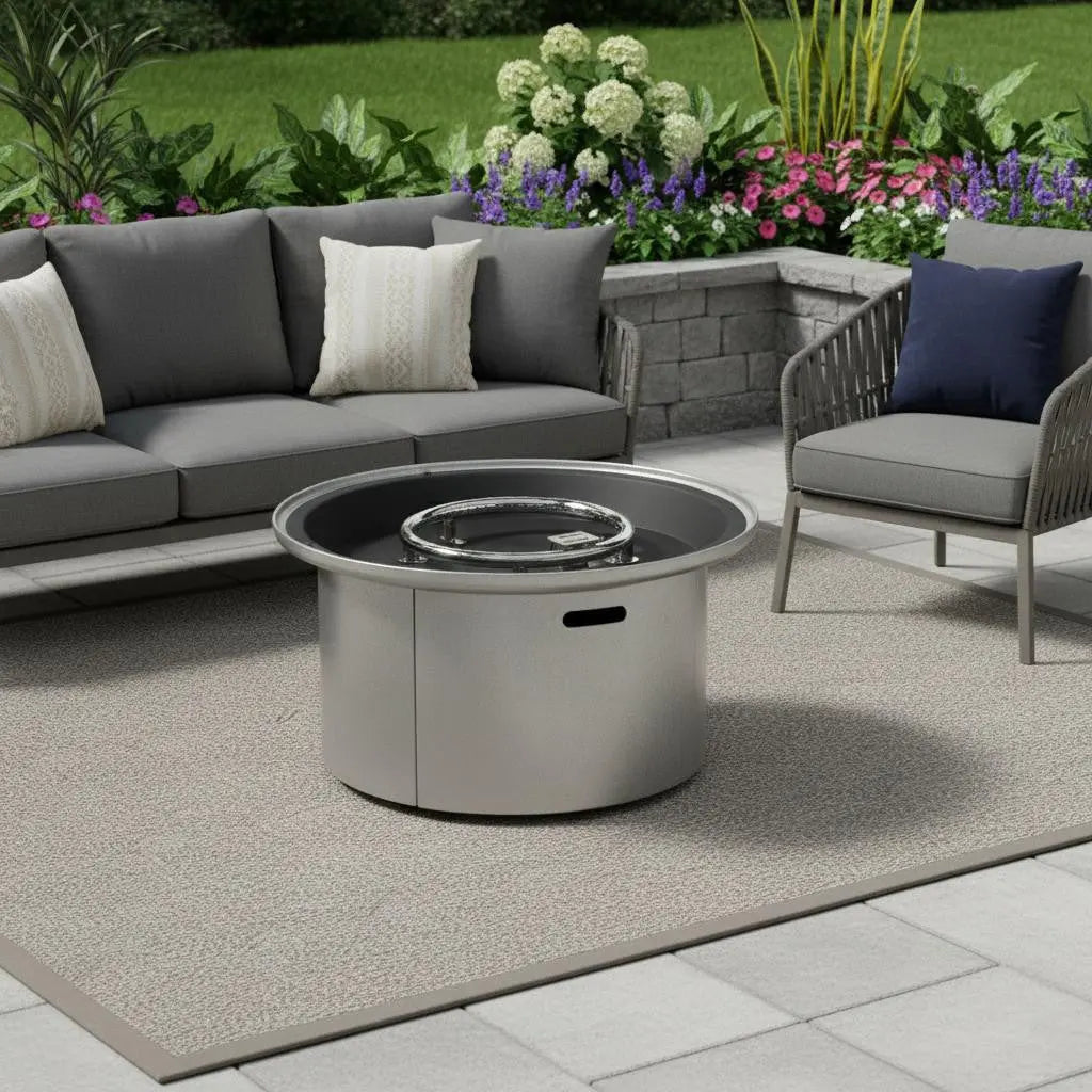 50000 BTU 37" Gray Steel Propane Round Fire Pit With Cover Homeroots Outdoor