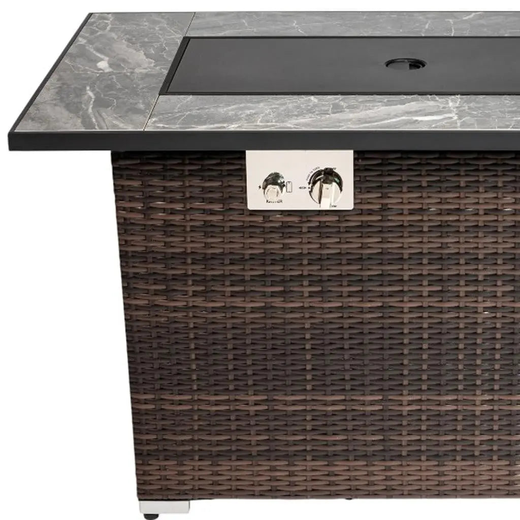 50000 BTU 43" Brown Wicker Propane Rectangular Fire Pit With Cover Homeroots Outdoor