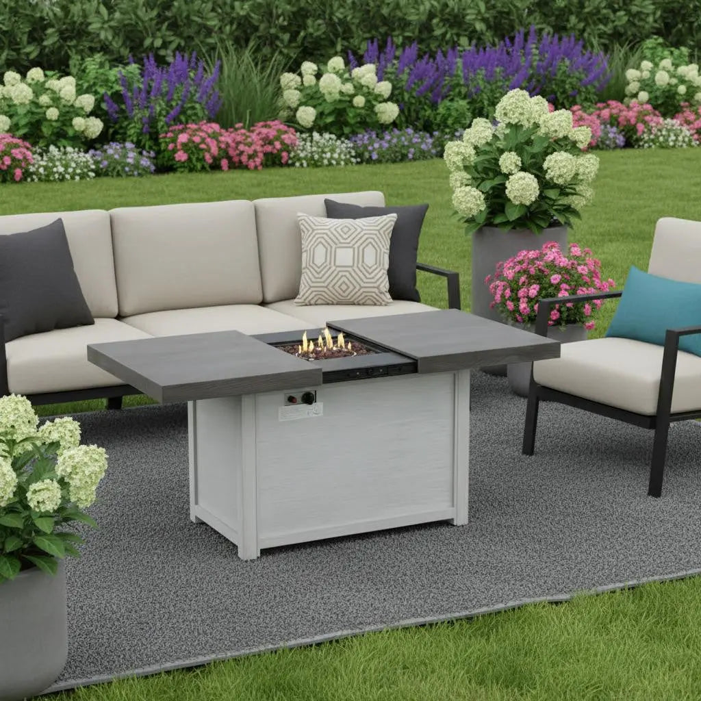 50000 BTU 45" Gray Aluminum Propane Rectangular Fire Pit With Cover Homeroots Outdoor