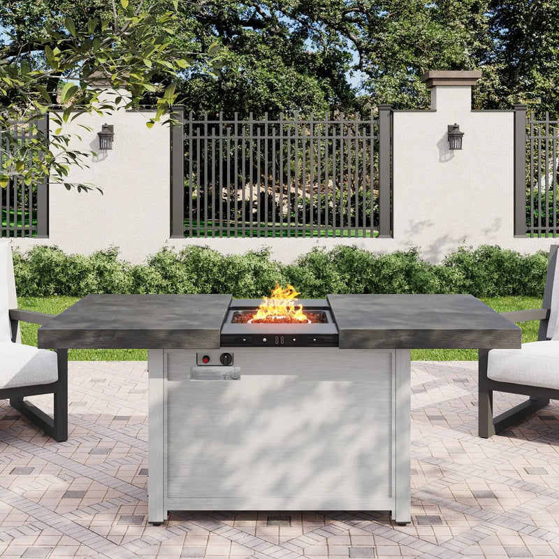 50000 BTU 45" Gray Aluminum Propane Rectangular Fire Pit With Cover Homeroots Outdoor
