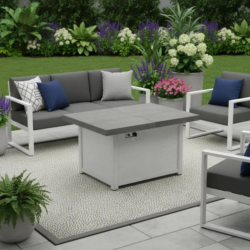 50000 BTU 45" Gray Aluminum Propane Rectangular Fire Pit With Cover Homeroots Outdoor