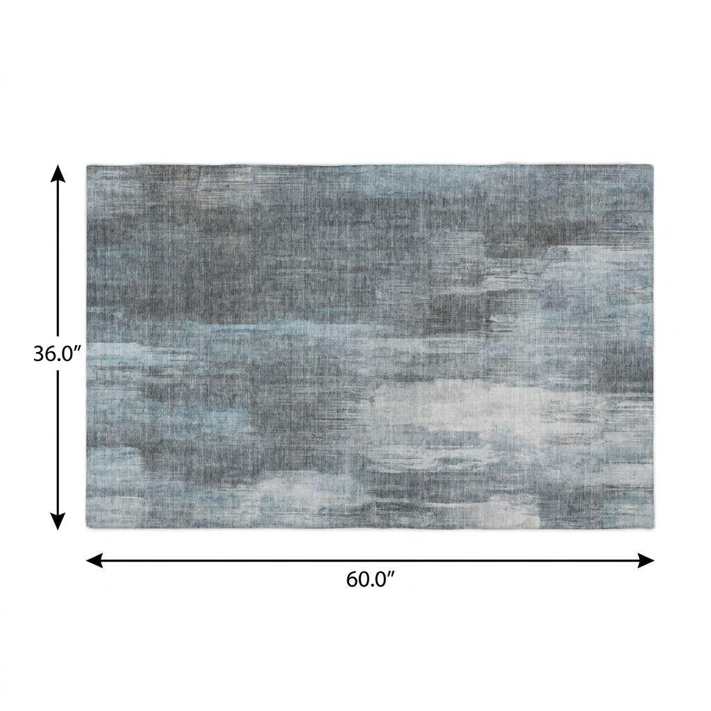3' X 5' Teal And Ivory Abstract Shag Washable Area Rug With UV Protection - Home & Garden