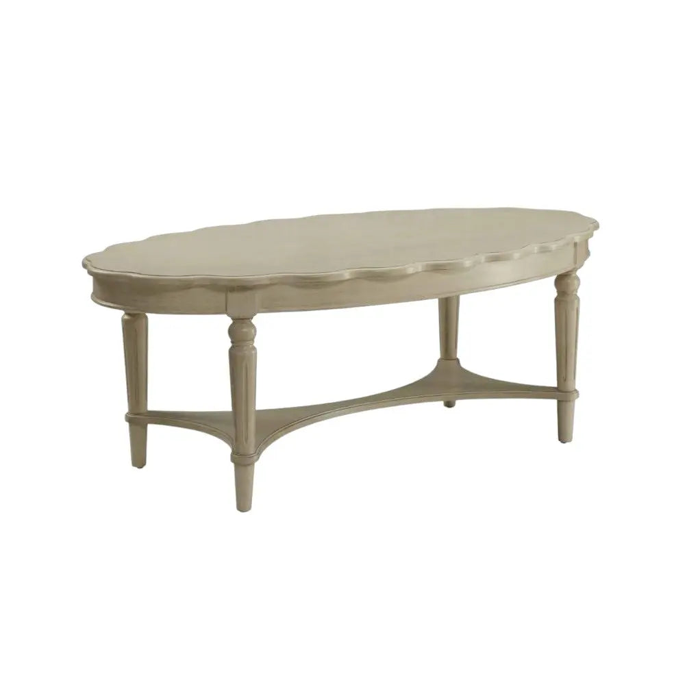 50" Antiqued White Solid Wood Oval Distressed Coffee Table Homeroots Living Room