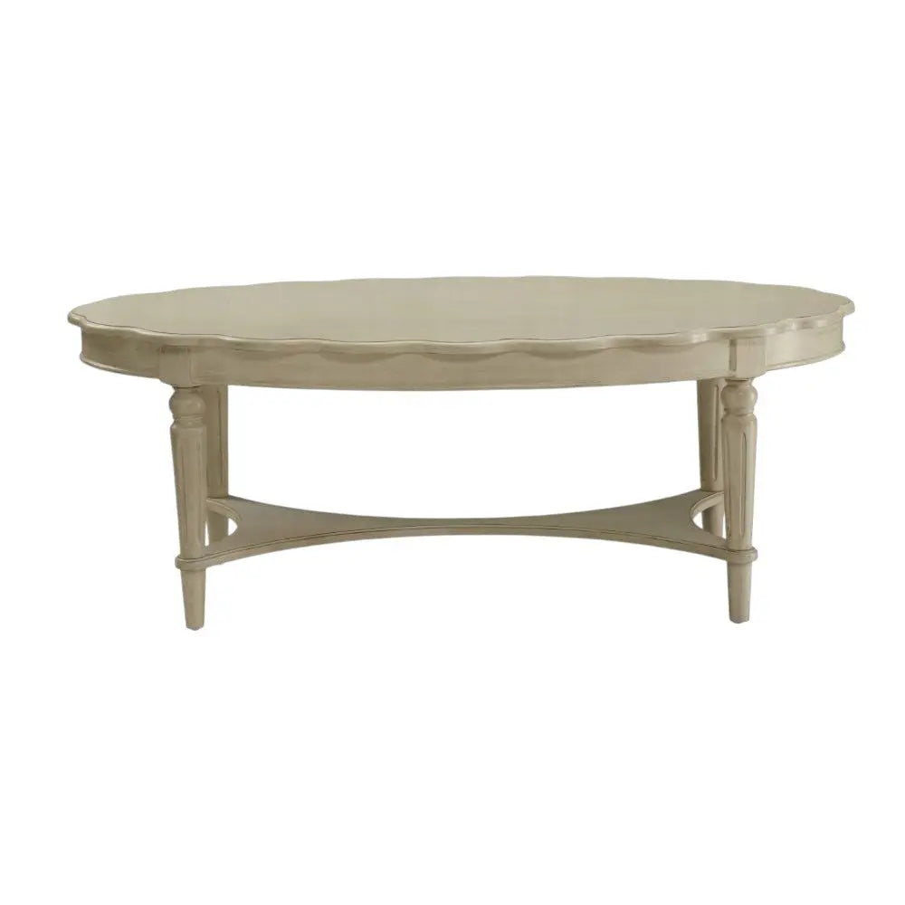 50" Antiqued White Solid Wood Oval Distressed Coffee Table Homeroots Living Room