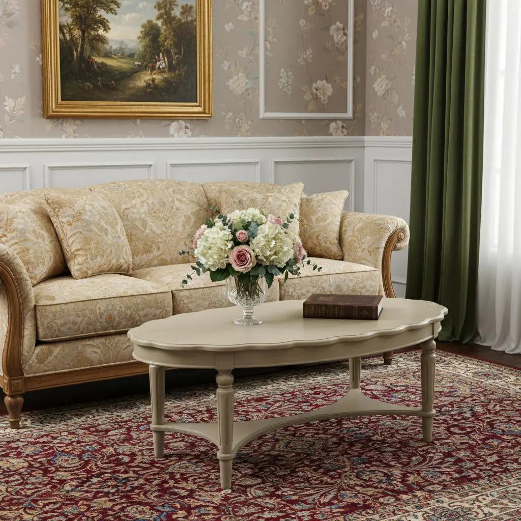 50" Antiqued White Solid Wood Oval Distressed Coffee Table Homeroots Living Room