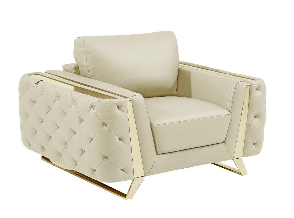 50" Beige And Gold Genuine Leather Tufted Club Chair Homeroots Living Room