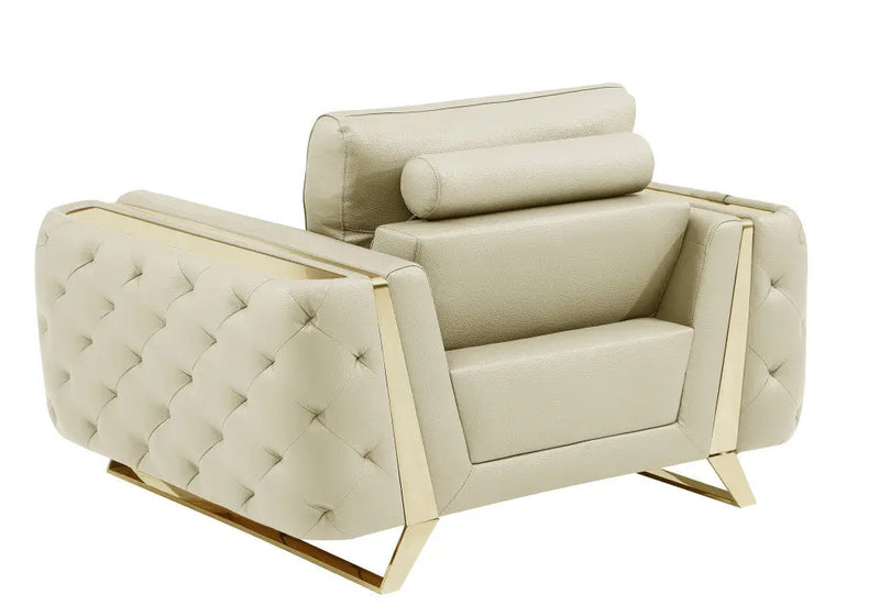 50" Beige And Gold Genuine Leather Tufted Club Chair Homeroots Living Room