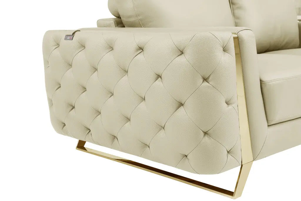 50" Beige And Gold Genuine Leather Tufted Club Chair Homeroots Living Room